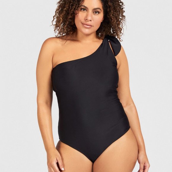 Saint Somebody Swim Now or Never One Shoulder Black Swimsuit Bathing Suit - Picture 1 of 11